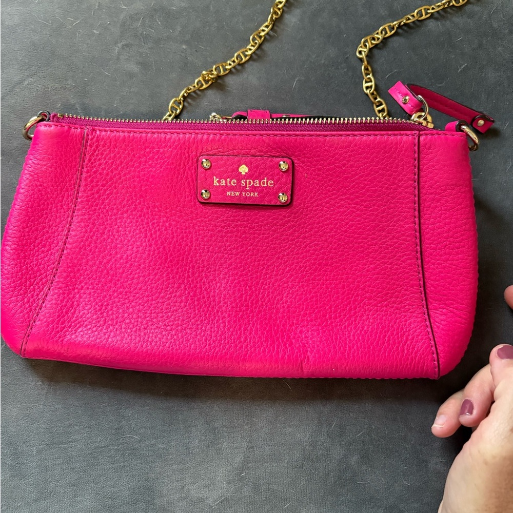 Kate spade hot pink shoulder bag/crossbody
Gold chain.
